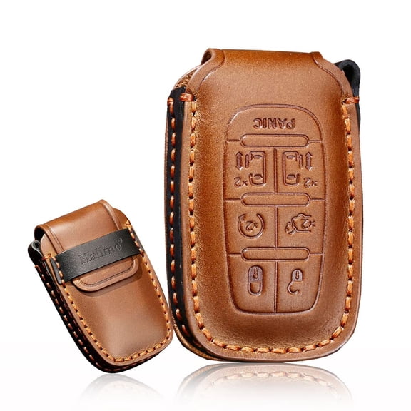 Key Fob Cover Compatible with Fit for Chrysler Pacifica Hybrid Voyager Leather 7 Button Keyless Full Protection Key Case Holder Protector Keychain