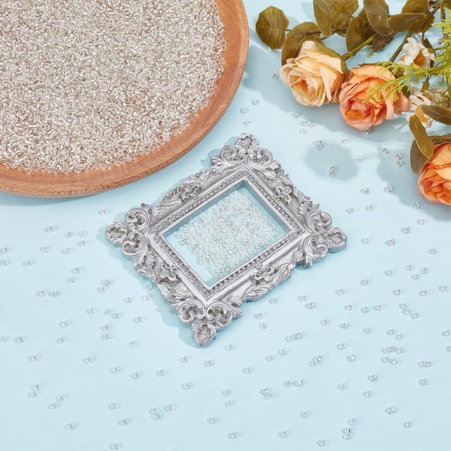 Perles de Rocaille en Verre 160g Doublées Argent Trou Rond Petites Perles Rondes Blanches Diamètre 3mm Trou 1mm 160g par Ensemble