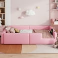 thumbnail image 5 of Harper & Bright Designs Twin Size Floor Platform Bed with Full-Length Guardrail, Upholstered Wooden Bedfram with Charging Station, Pink, 5 of 11