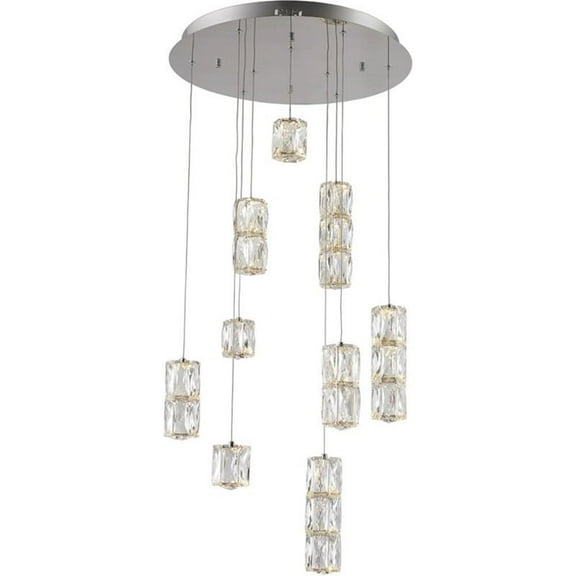 Maklaine 9 Light Elegant Cut Crystal LED Pendant in Chrome Finish