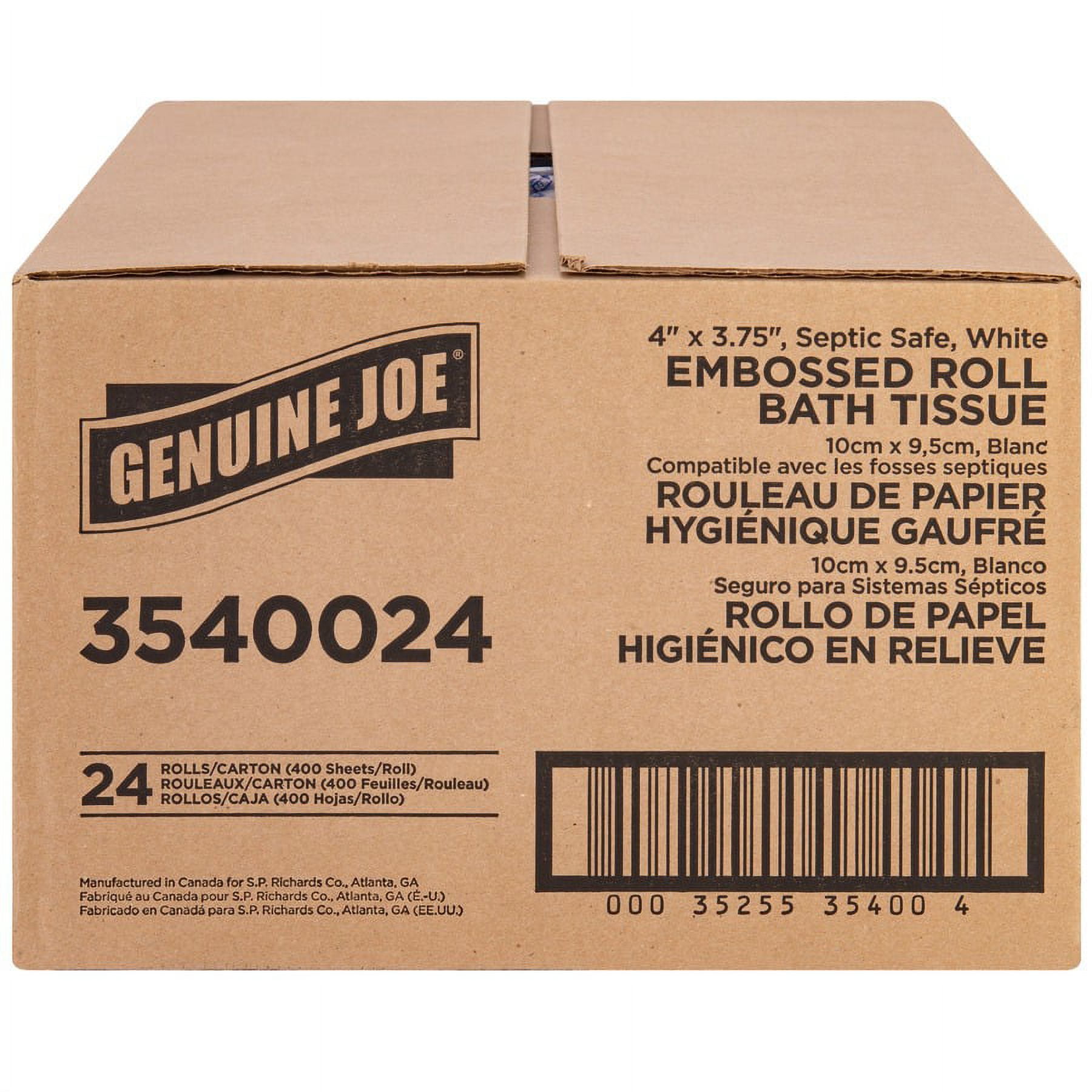 Genuine Joe 2-ply Bath Paper Tissue Rolls 2 Ply - 4" x 3.75" - 400 Sheets/Roll - White - Perforated, Absorbent, Soft, Sewer-safe, Septic Safe - For Bathroom, Restroom - 24 / Carton