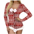 thumbnail image 4 of DPTALR Pyjama de Noël pour Femmes, Imprimé Inpositionnel, Col en V, Détail Plume, Manches Longues, Lingerie Aguichant, 4 of 8