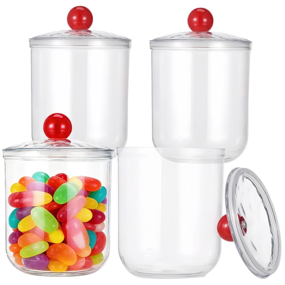 4 Pcs Plastic Candy and Cookie Jars with Lids, 1400ml Clear Plastic Apothecary Jars, Airtight Food Storage Canisters, Shatterproof Jars, 4.8-inch Wide Mouth