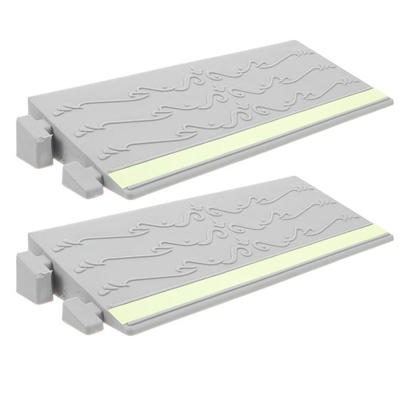 2Pcs Door Threshold Ramp Wheelchair Ramp Entry Ramp with Fluorescent Strips for Transition Threshold Step Doorways Supermarket Entry and Garage Light Grey