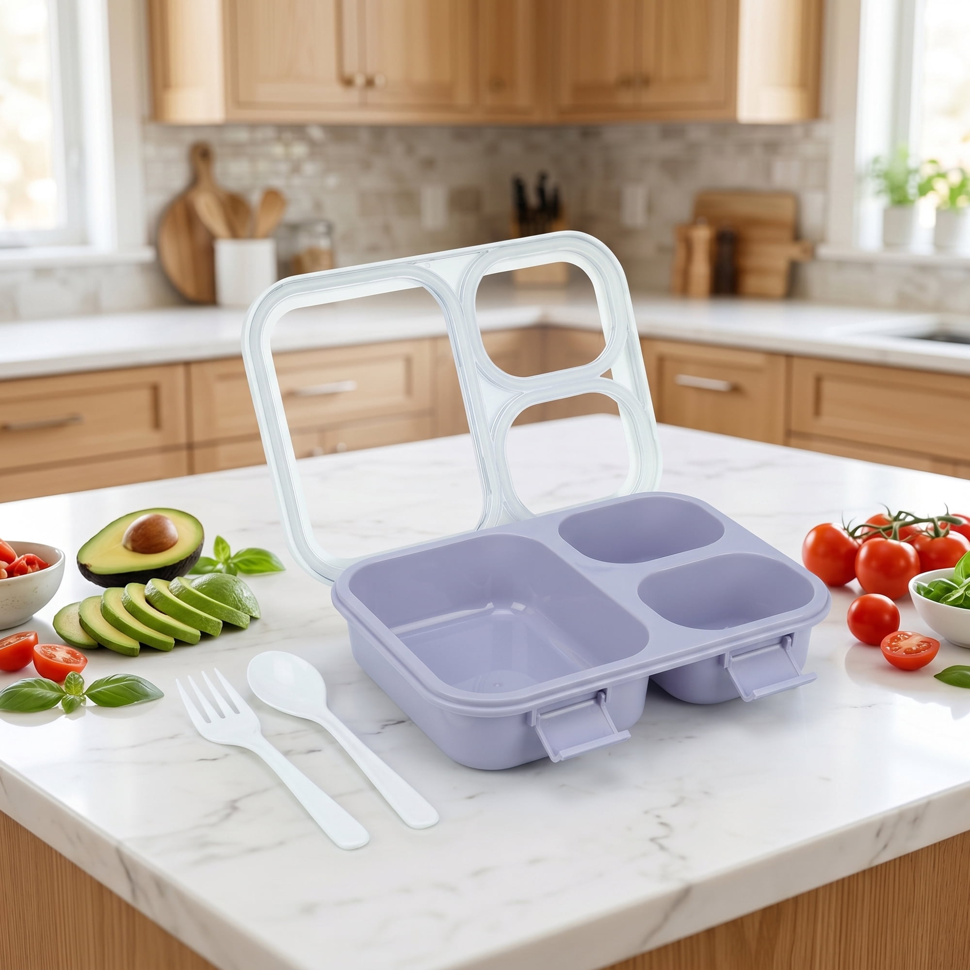 Unique Bargains Clear Lid Leak Resistant Meal Lunch Bento Box for Work Purple-1
