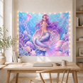 thumbnail image 5 of Mermaid in a Purple Clam Shell with Jellyfish, Whimsical Fantasy Style for Mermaid Lovers, Ocean Wall Decor, Birthday Gift, Tapestry Wall Hanging for Bedroom and Dorm, 5 of 7
