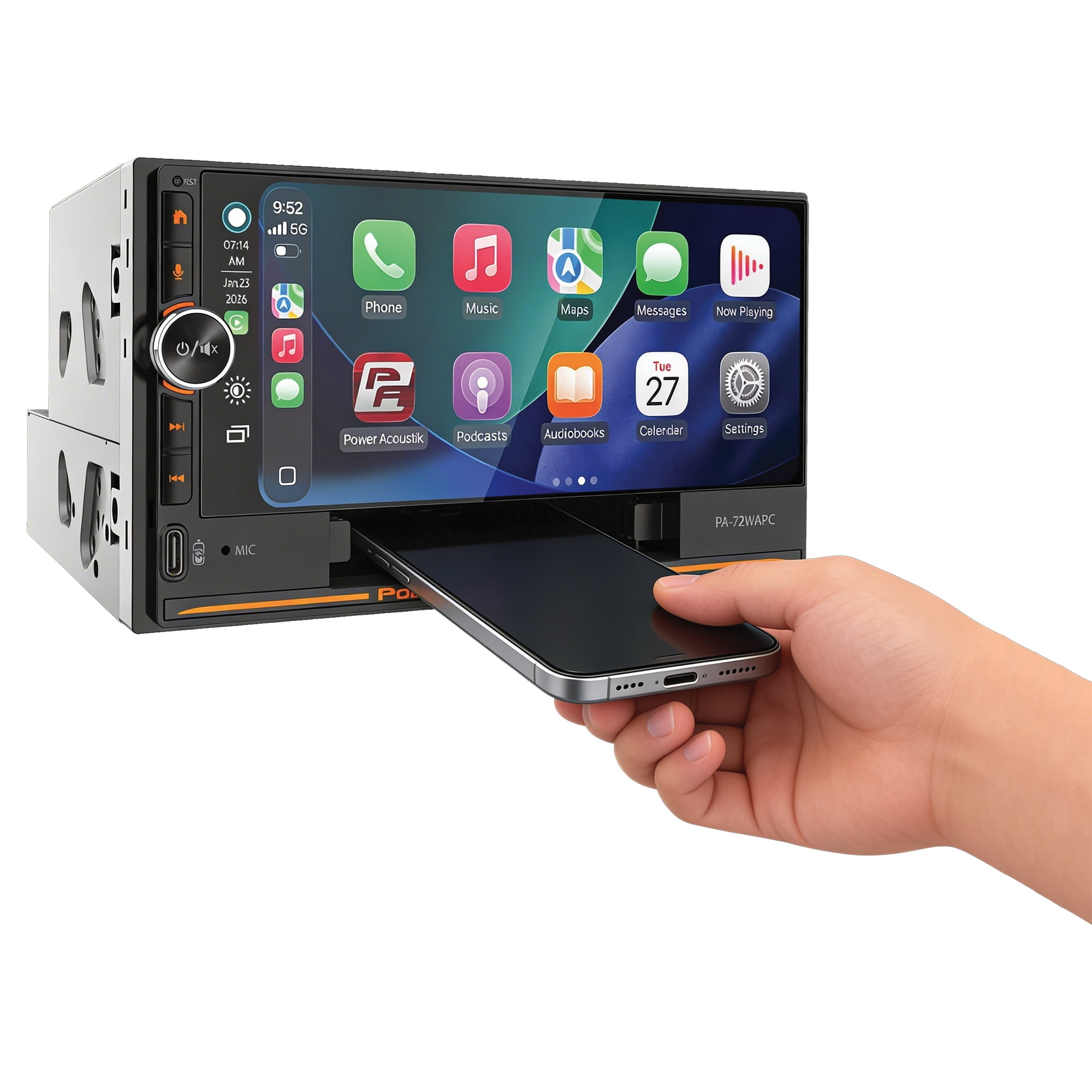 Power Acoustik PA-72WAPC 7-Inch 2-DIN Car Stereo, Wireless Apple CarPlay and Android Auto, Bluetooth, Wireless Charging