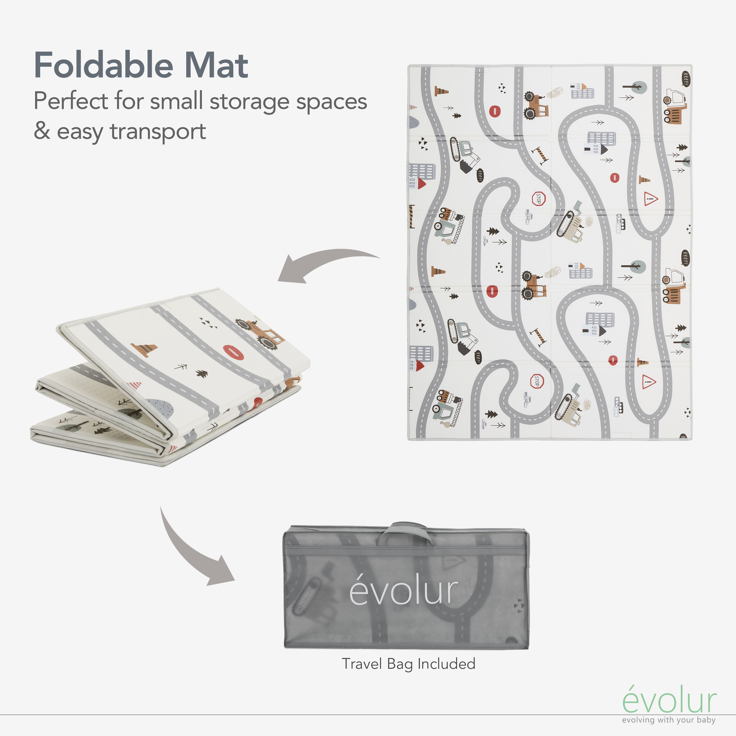 Evolur CozyCush Reversible Non-Toxic Baby Kids Playmat , WorkZone