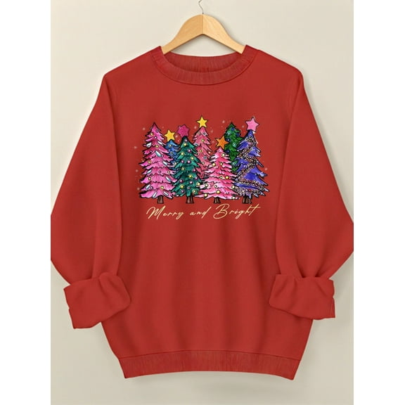 Women Christmas Sweatshirt Christmas Tree Graphic Shirt Casual Long Sleeve Top