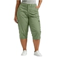 thumbnail image 2 of Qzwdhjm Womens Plus Size Capris Straight Leg Cargo Pants for Summer Outdoor Elastic Waist Capri Pants Classic Fit Going Out Trousers with Pockets, 2 of 8