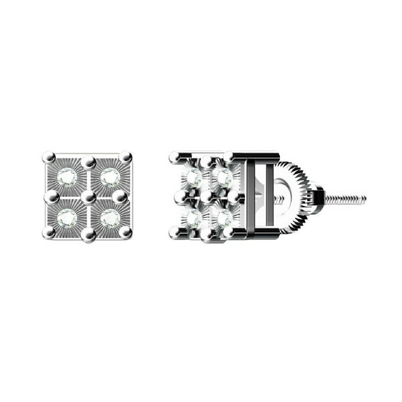 King of Bling's 0.03ct Diamond Stud Earrings For Women White 925 Sterling Silver Stud For Men