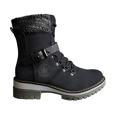 

BELLZELY Womens Shoes Wide Width Clearance Mid-low-tube Women s Boots Autumn and Winter Europe and America Wool Stitching Boots Wool Boots