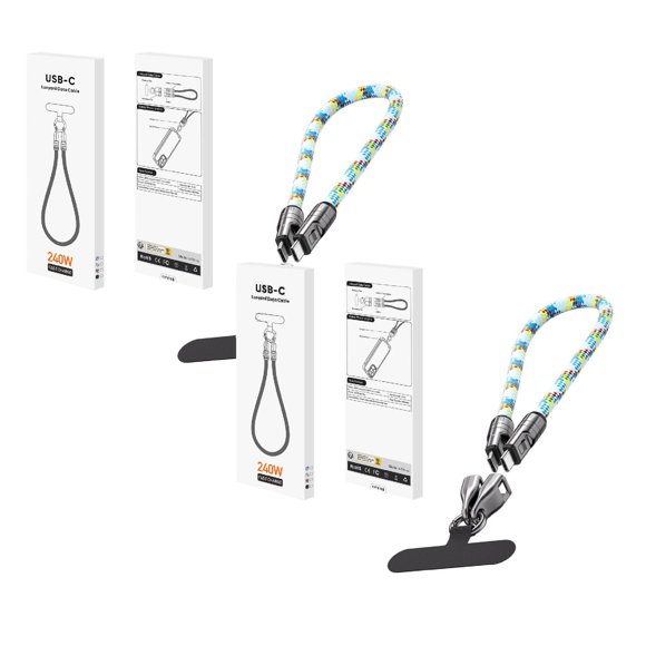 2Pack Type C To Type C 240W Charging With Wearable Bracelet Design 5A Fast Charging Usb C Phone Crossbody&Wrist Strap Lanyard Portable Fashion Fast Charger (30Cm/11.8In) Hangs Home Decor