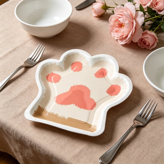 Eolstice 10 Pack Disposable Paper Plates, Paw Shape Party Plates, Cute Birthday Party Decoration Supplies For Kids Cake Dessert Food Treats And Celebrations Fun