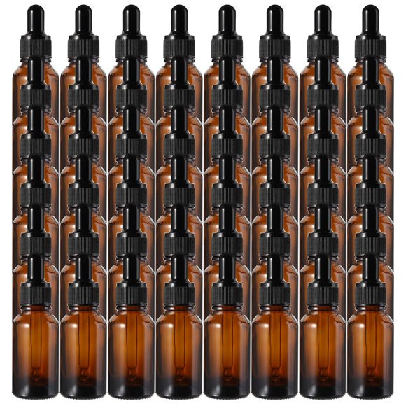 48 Pack Amber Glass Bottles with Glass Eye Dropper, 1 oz Dropper Bottles for Essential Oils, Perfumes, Aromatherapy, Chemistry Lab Chemicals