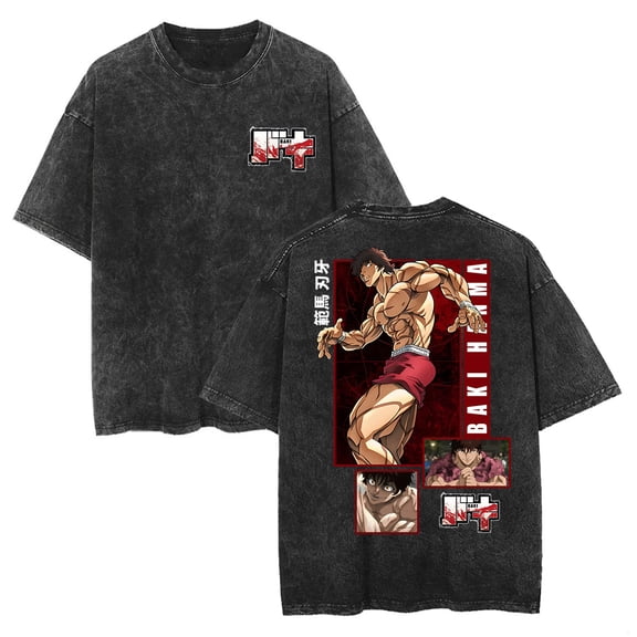 Baki Hanma Washed Cotton Tshirt Anime Tee Shirt Men Women Short Sleeve Harajuku Tee