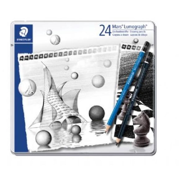 Alvin 100G24S Lumograph Drawing Pencil Metal Tin, Black