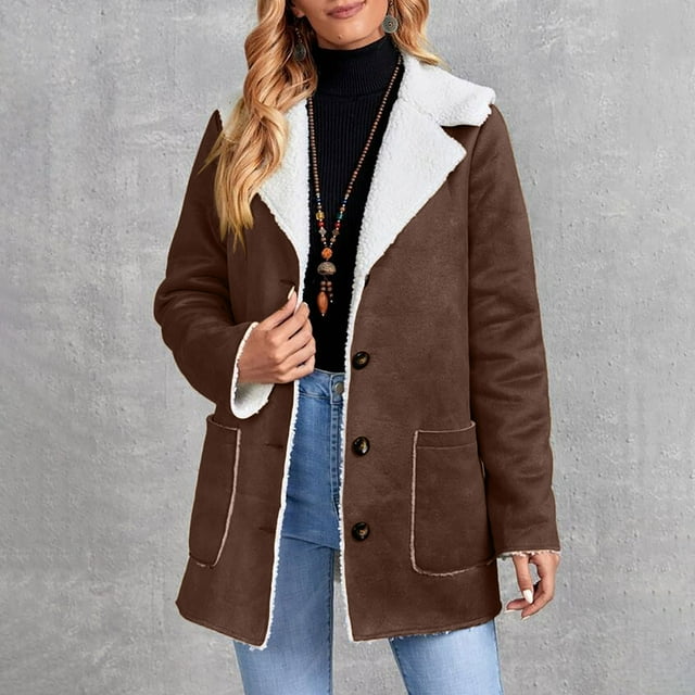 Chaquetas y abrigos casuales de manga larga sin capucha para mujer, abrigo de invierno cálido compuesto con cuello de solapa y botones, abrigo para mujer
