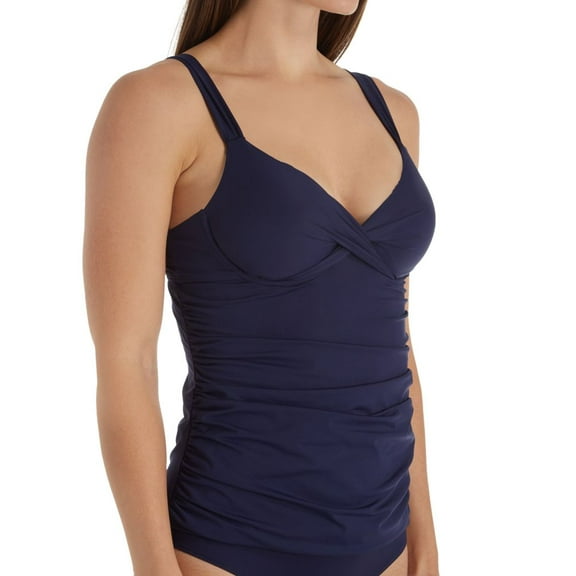 Women's Anne Cole MT201A Live In Color Underwire Plunge Tankini Swim Top (New Navy 36 D/DD)