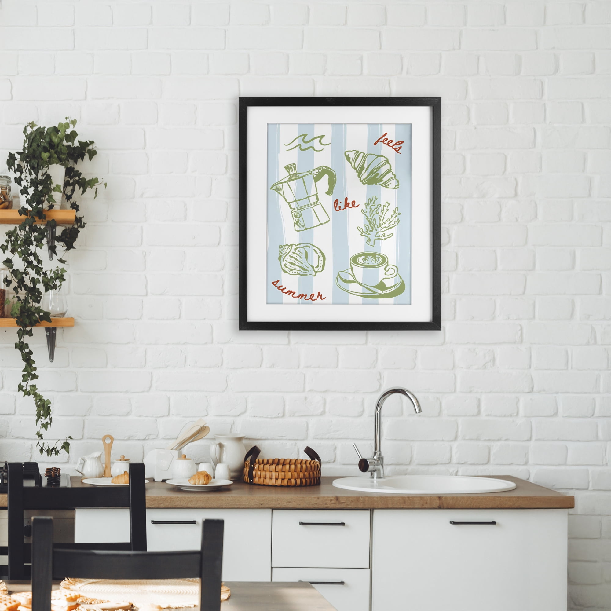 Stupell Industries Feels Like Summer on Stripes Black Framed Print Under Glass, design by The Prints Vibe