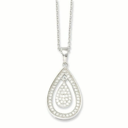 - 925 Sterling Silver Cubic Zirconia Cz Teardrop Chain Necklace Pendant Charm For Women