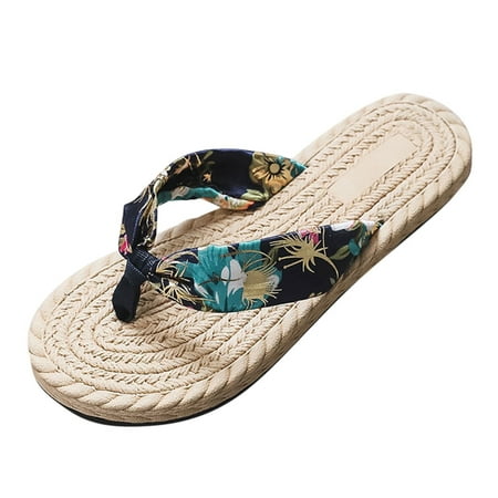 

Slippers for Women Fashion Spring and Summer Flip Flops Bohemian Cloth Belt Women s Sandals Women Flip Flops cloth Blue