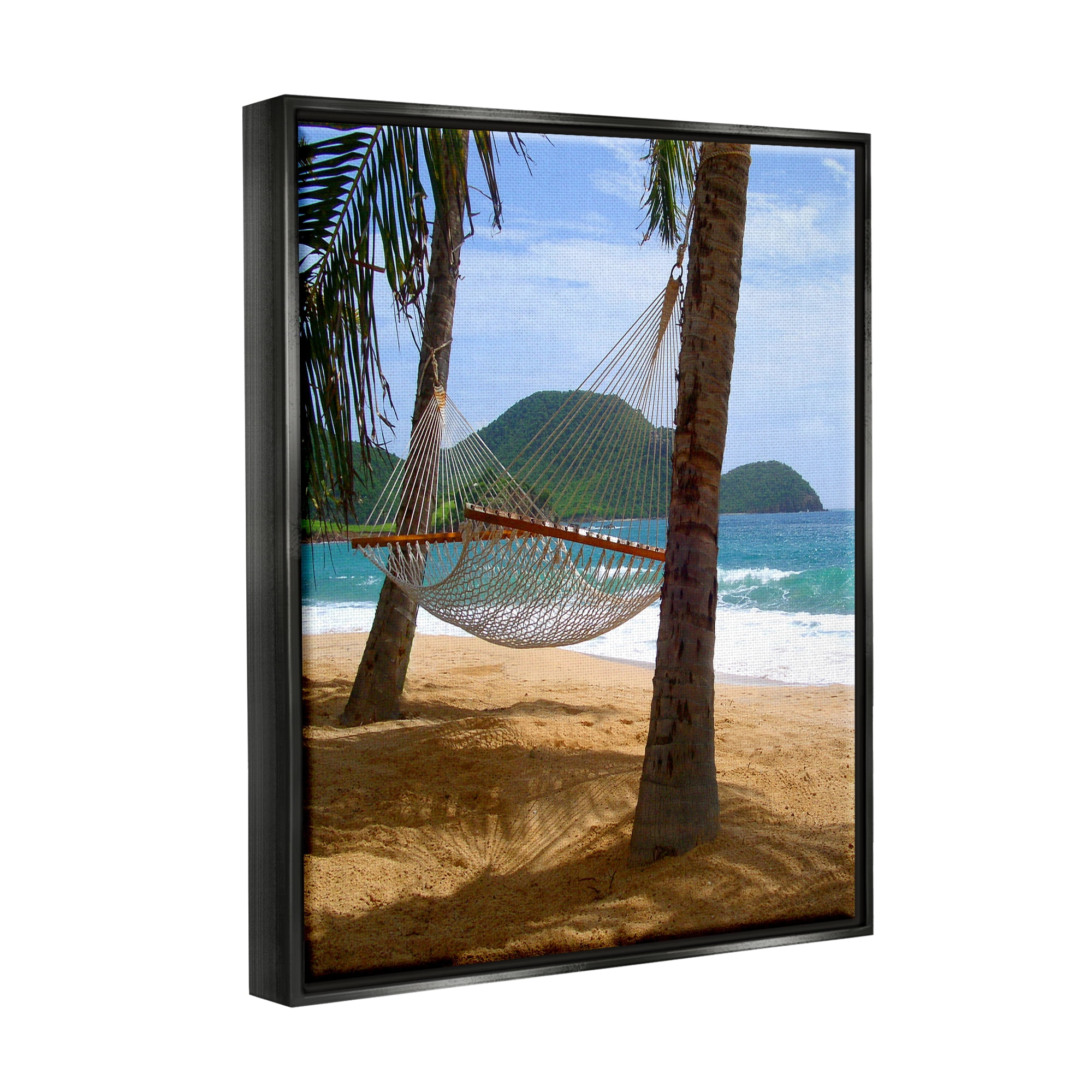 Stupell Industries Hammock on Palm Trees Nature Photography Black Floater Framed Art Print Wall Art, 17 x 21