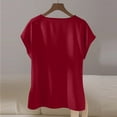 thumbnail image 4 of ClodeEU Women's Satin Round Neck Short Sleeve Blouse with Side Tie Knot,Loose Fit Casual Trendy Tops Red,Womens Plus XL, 4 of 5