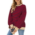 thumbnail image 3 of TEMOFON Womens Fall Tops Crewneck Oversized Sweatshirt Striped Color Block Tops Casual Long Sleeve Shirts Loose Pullover Sweaters Trendy T Shirts, 3 of 6