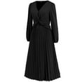 thumbnail image 6 of Hvot&aat Women's Elegant Pleated Midi Dress for Wedding Guests 2025 Fall Long Sleeve V Neck Evening Party Cocktail Dresses, 6 of 7
