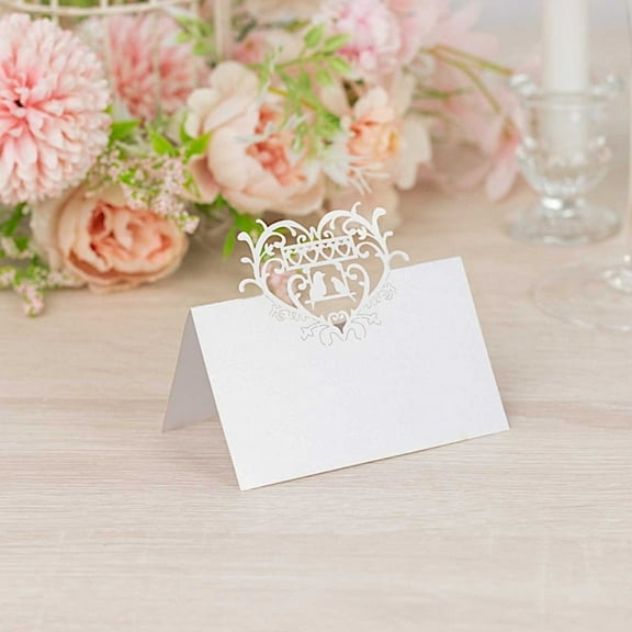 Balsa Circle 50 White Laser Cut Heart Top Paper Table Name Place Cards Party Events Decorations Supplies