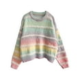 thumbnail image 7 of SCSAlgin Womens Rainbow Striped Sweater Crewneck Long Lantern Sleeve Cable Knit Pullover Jumper Tops, 7 of 7