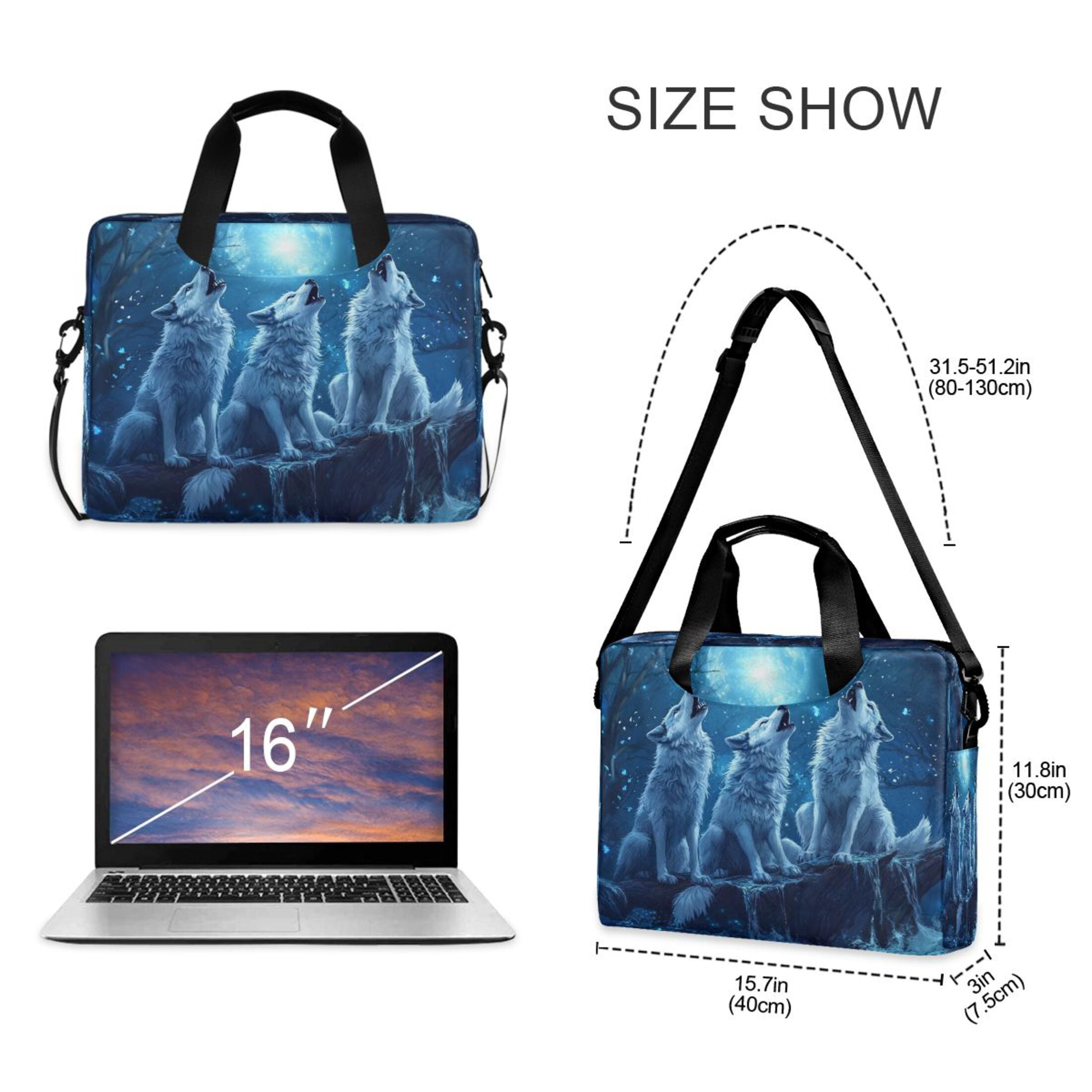 16" Laptop Tote Bag Laptop Sleeve Case Computer Briefcase for Work & Travel Three Blue Wolves