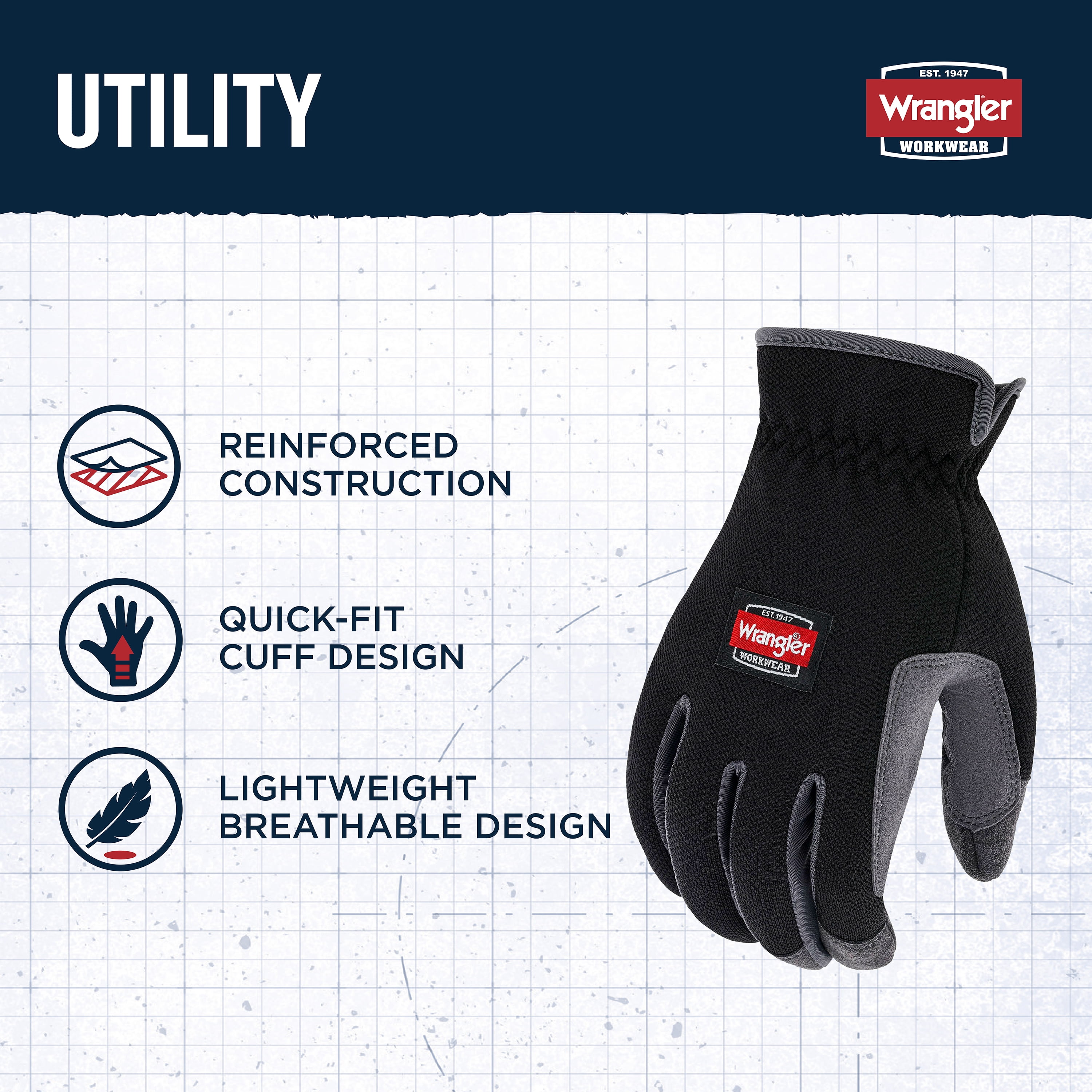 Wrangler Men’s Utility Work Gloves – Large, Synthetic Leather Palm Glove, Reinforced Grip, Breathable