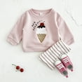thumbnail image 2 of Infant Baby Girl Clothes Baby Girl 2Pcs Outfits Long Sleeve Ice Cream Embroidery Round-neck Sweatshirt Pants Set Spring Autumn, 2 of 9
