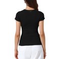 thumbnail image 3 of INSPIRE CHIC Casual Office Ribbed T-shirt for Women's Slim Fit Short Sleeves Summer Tee Tops L Black, 3 of 6