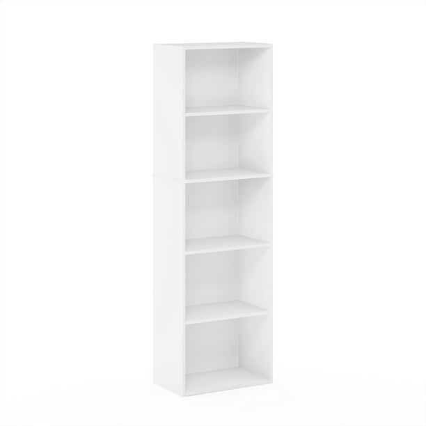 Furinno 11055 5 Tier Reversible Color, Deep Shelf White Bookcase