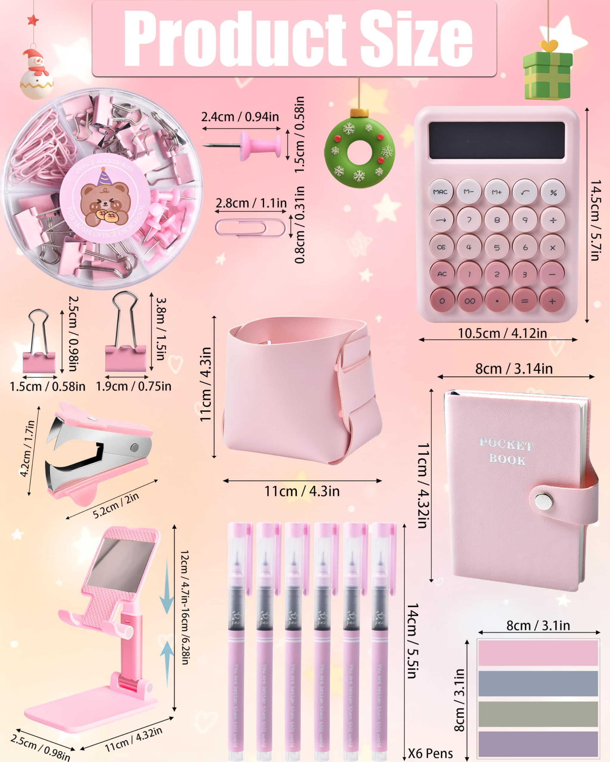 21pcs Pink Desk Organizers And Accessories With Mesh Organizer 360°rotating Pen Holder A Lot Of Office Supplies Beautifully Presented In Gift Box