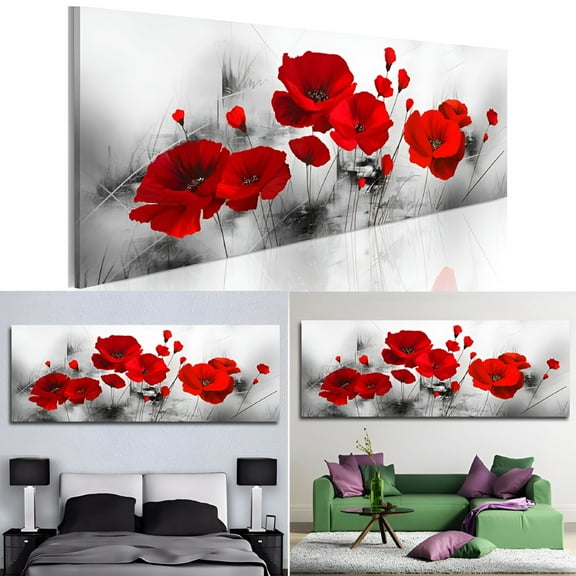 LAMIRO Canvas Wall Art Red Poppy Flower Painting Bathroom Accessories,Black and White Wall Art Flower Pictures Canvas Print Artwork for Living Room Bedroom Home Decorations 1 Piece