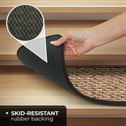 Set of 15 Skid-Resistant Carpet Stair Treads - Black Ripple - 8 Inches X 30 Inches