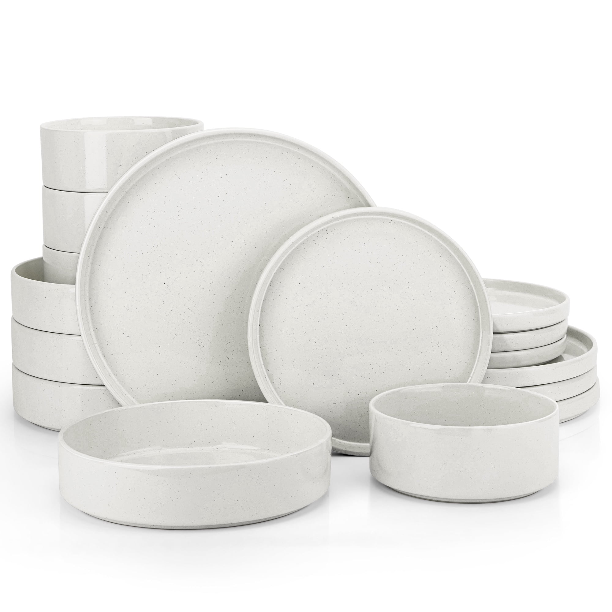 Vesteel 16 Pieces Dinnerware Sets, Premium Stoneware Dishes Set for 4, Speckled Plates and Bowls Set for Home Restaurant, Microwave and Dishwasher Safe - Off-white