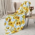 thumbnail image 3 of Rateoe Blue White Plaid Sunflower Pattern Flannel Throw Blanket, Ultra-soft Blanket for Bed, Couch, Car, Hypoallergenic Anti-pilling blanket-60"x50"(Vertical), 3 of 6