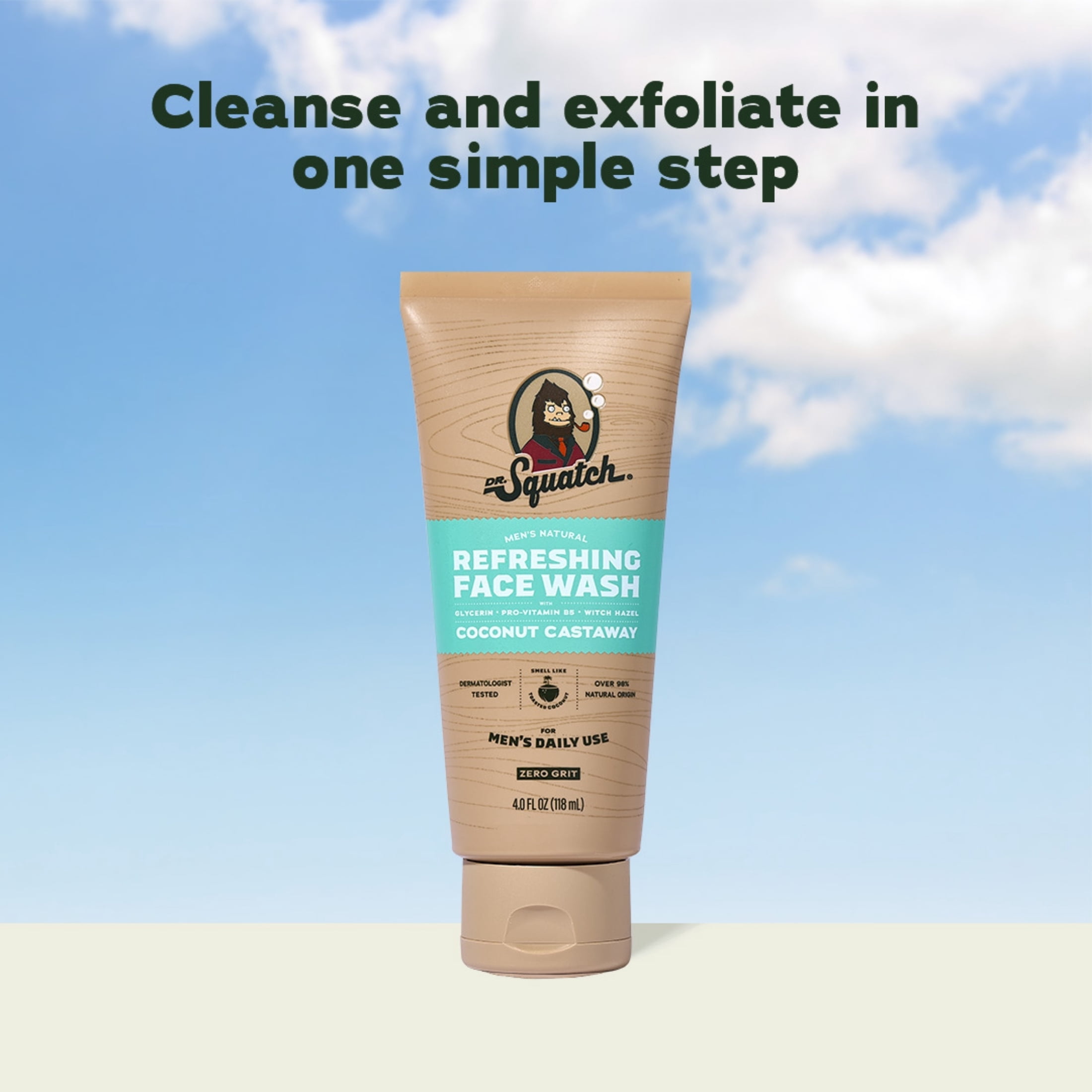 Dr. Squatch Mens Natural Exfoliating Face Wash, Paraben & Sulfate Free Face Wash for Men, Coconut Castaway, 4 fl Oz"