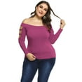 thumbnail image 4 of KVMeteor T-Shirts à Manches Longues Épaules Dénudées pour Femmes Grande Taille, 4 of 6