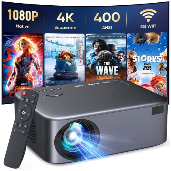 GCZ Native 1080P Projector with WiFi and Bluetooth, 400ANSI Supported 4K Full HD Projector, Electric Focus, Up to 300" Screen Supported