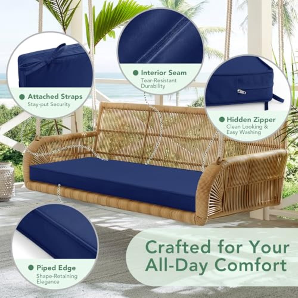 Outdoor Bench Cushion: Waterproof and Fade Resistant Patio Furniture Cushions - Non-Slip Bench Pad Cushion with Removable Cover for Garden Swing Porch Sofa Settee 48 x 18 x 3 Inch Navy Blue