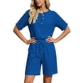thumbnail image 6 of Women's Half Placket V Neck 3/4 Sleeve Top Drawstring Pocket Bermuda Shorts 2 Piece Outfit, Solid Summer Beach Casual Matching Set Blue XXXXXL(XXXXXL), 6 of 7