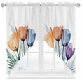 thumbnail image 2 of Spring Orange Swag Curtain Valance for Windows, Flower X-ray Illustration of Tulips Blue Leaf Window Treatments Short Swag Topper for Kitchen Windows Bathroom Bedroom, 28"x36", 2 of 8