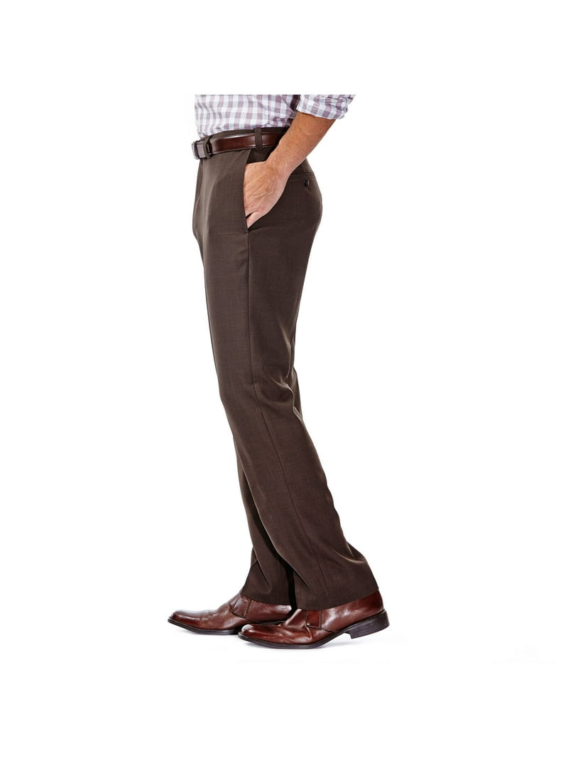 Men's Haggar eCLo Stria Classic-Fit Flat-Front Dress Pants, Size: 38X34, Brown