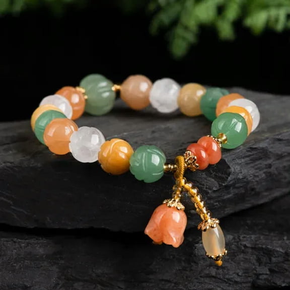 K-KED Real Grade A 100% Natural Multi Color Jade Lucky Pumpkin Beads Bracelet-default